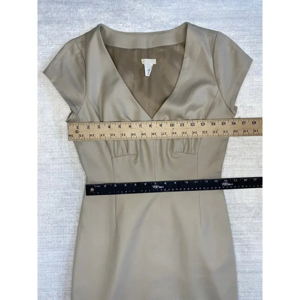 J.CREW Dress Womens 0 Tan Cotton Stretch Cap Sleeve V-Neck Suiting Career Mini
